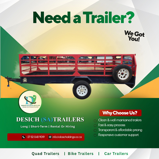 4m X 1.8m flatbed with Rails trailer for hire in Johannesburg