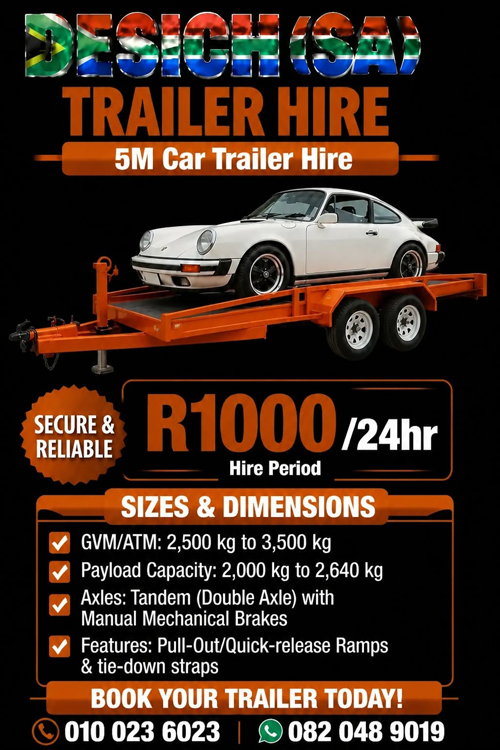 5M X 2M Car trailer for hire in Johannesburg