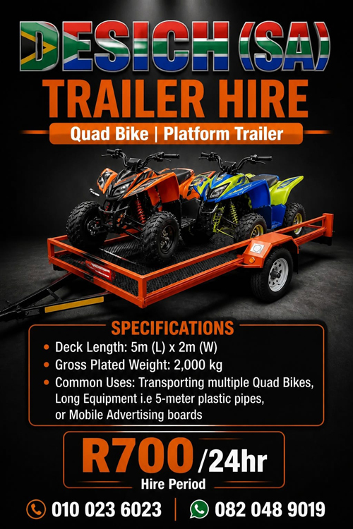 Quad Bike Platform Trailer for hire in Johannesburg