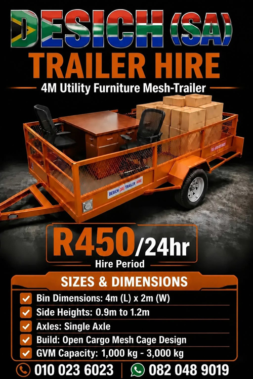 4M Utility Furniture Mesh-Trailer for hire in Johannesburg